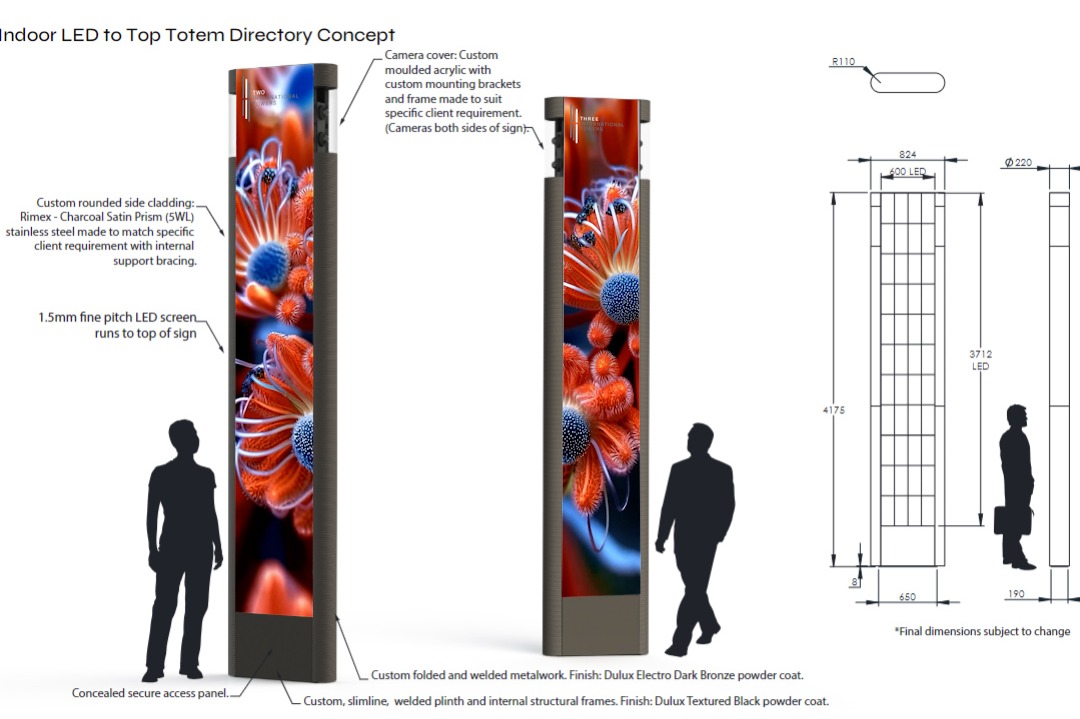 Technical design drawings and specifications for the LED totem directory