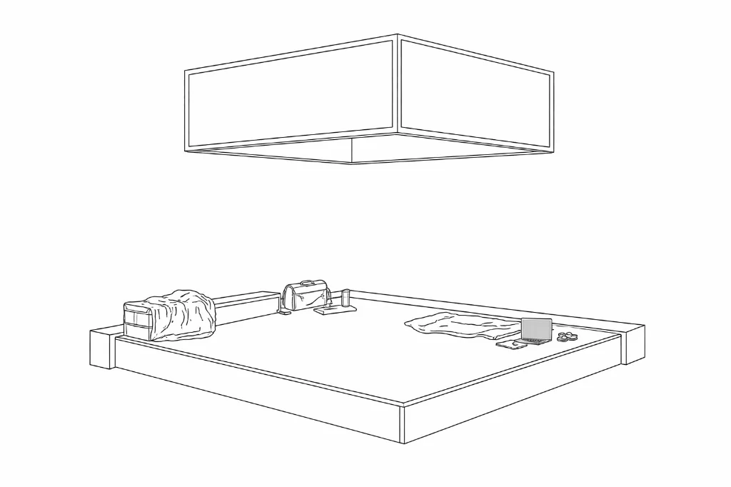 Line drawing of the set for seven methods of killing kylie jenner